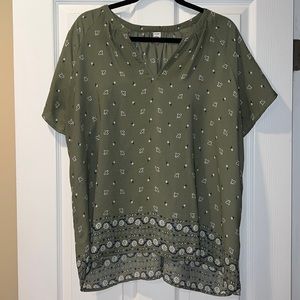 Old Navy Short Sleeve Split-Neck Top Green Floral Top  Size XL